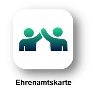 Logo der Ehrenamtskarten-App, auf dem sich zwei Personen ein High Five geben.