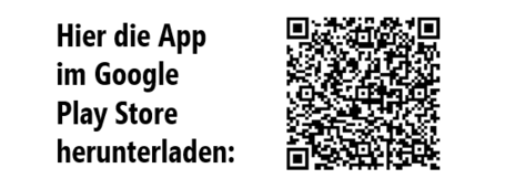 Neben dem Schriftzug "Hier die App im Google Play Store herunterladen" ist ein QR-Code abgebildet.