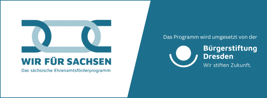 Logo des Programms "Wir für Sachsen" links und Logo der Bürgerstiftung Dresden rechts.