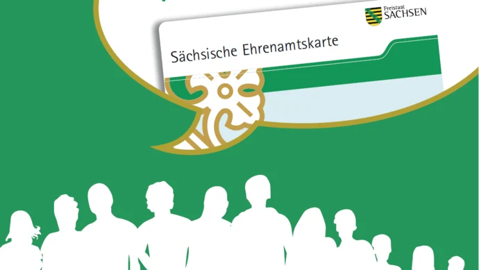 Sprechblase mit Abbildung der Ehrenamtskarte und dem Aurfuf machen Sie mit!