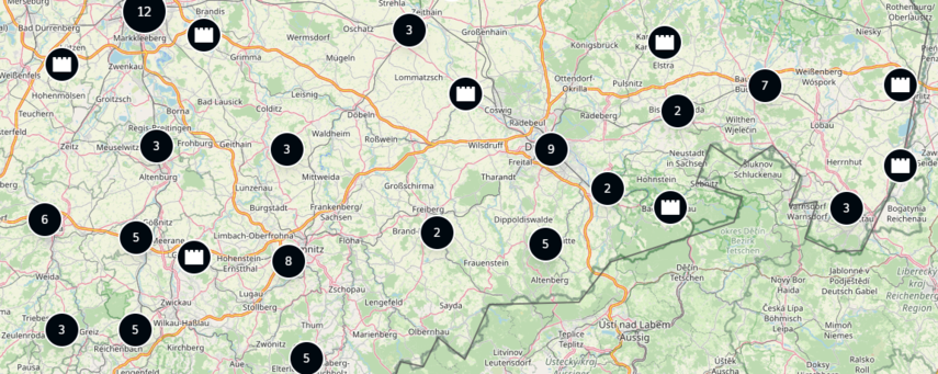 Screenshot der Karte, auf der die geplanten Aktionen angezeigt werden.