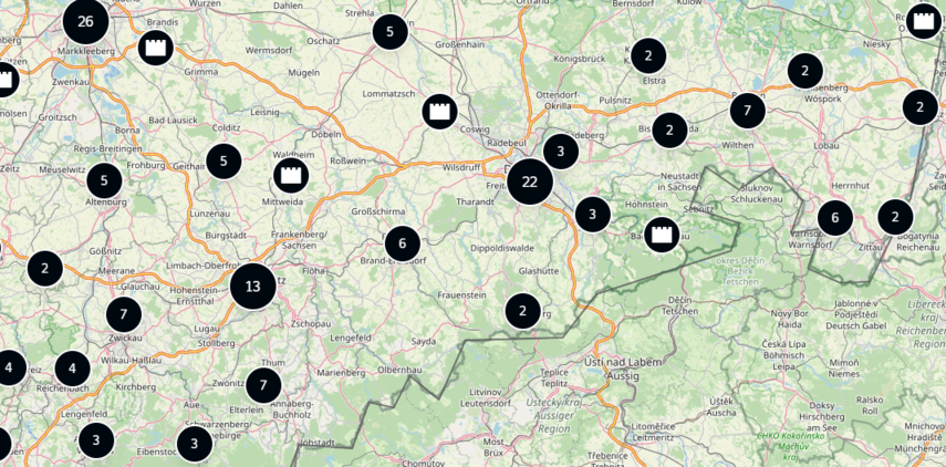 Screenshot der Karte, auf der die geplanten Aktionen angezeigt werden.