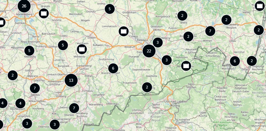 Screenshot der Karte, auf der die geplanten Aktionen angezeigt werden.
