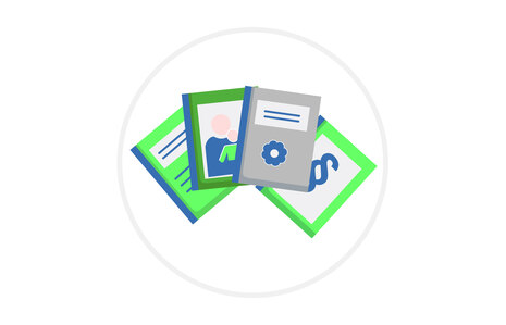Icon für Publikationen: Grafik zeigt 4 verschiedene Prospekte