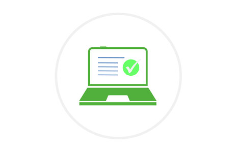 Icon für Zugänge zum Engagement: Grafik zeigt einen Laptopbildschirm mit Text und einem dicken Haken